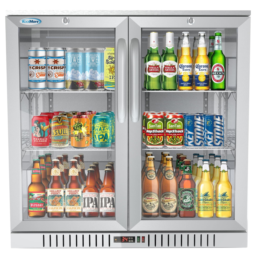 KoolMore 35 in. Stainless Steel Two-Door Back Bar Refrigerator - 7.4 Cu Ft. image 1