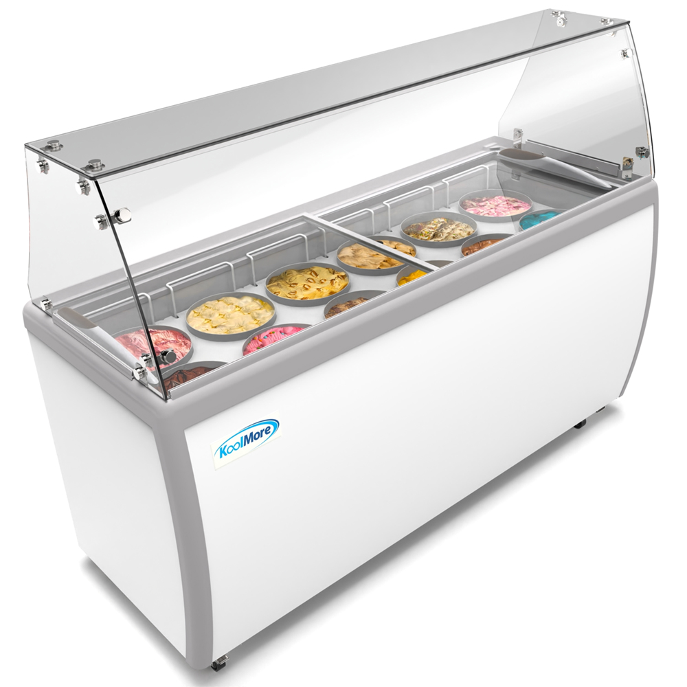 KoolMore 12 Tub Ice Cream Dipping Cabinet Display Freezer with Sliding Glass Door and Sneeze Guard, 20 cu. ft. image 1