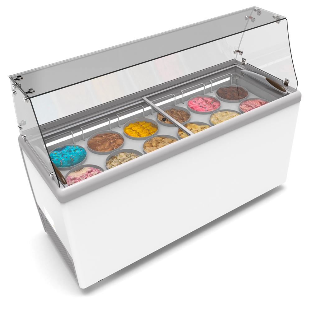 KoolMore 12 Tub Ice Cream Dipping Cabinet Display Freezer with Sliding Glass Door and Sneeze Guard, 20 cu. ft. image 2
