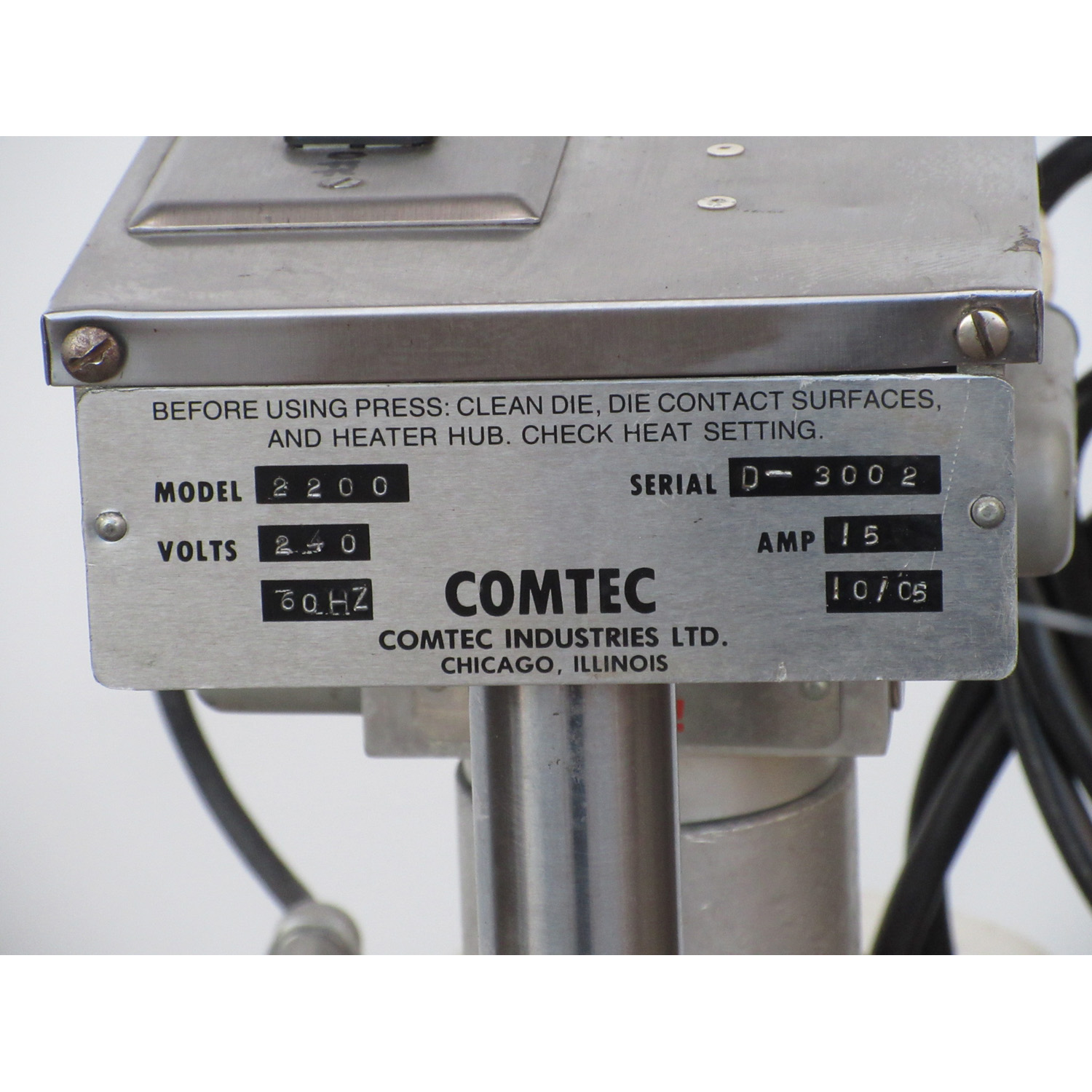 Comtec 2200 Hydraulic Double Pie Press, W/Top Pie-Crust Tool, Used Excellent Condition image 1