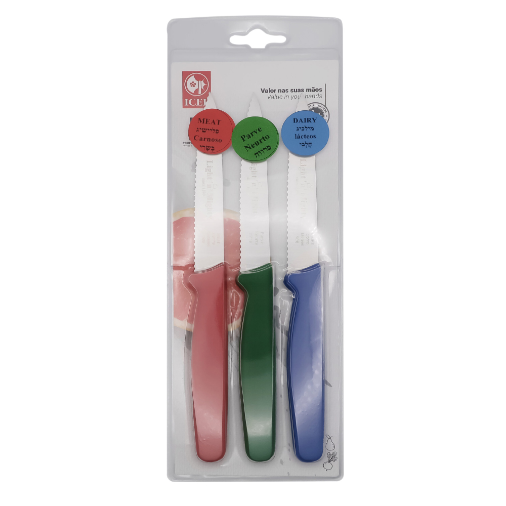 Icel Color Coded Serrated Paring Knife Set, 4" Blade - Set of 3 image 1