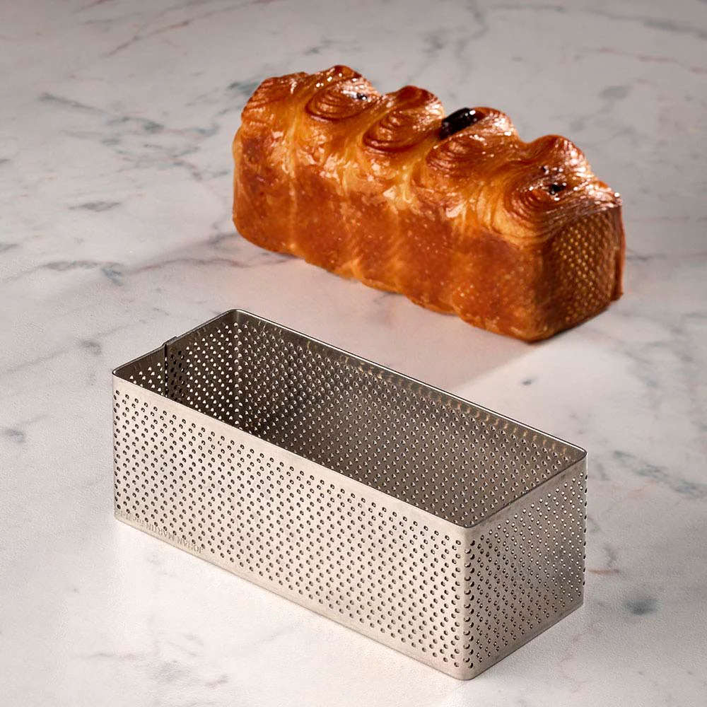 Pavoni Stainless Steel Rectangular Perforated Cake Ring, 4.7" x 2.0" x 1.8" image 1