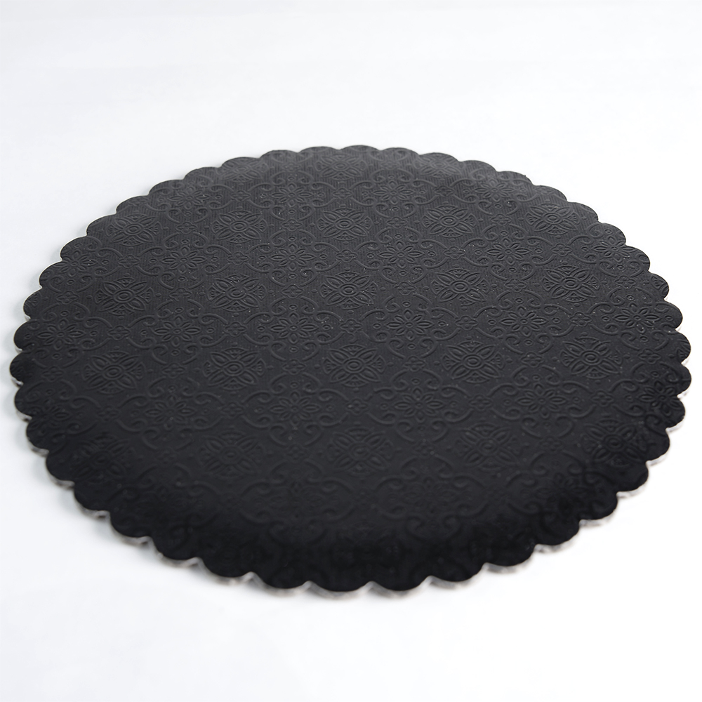 O'Creme Black Scalloped Round Cake Board, 8" - Pack of 10 image 1