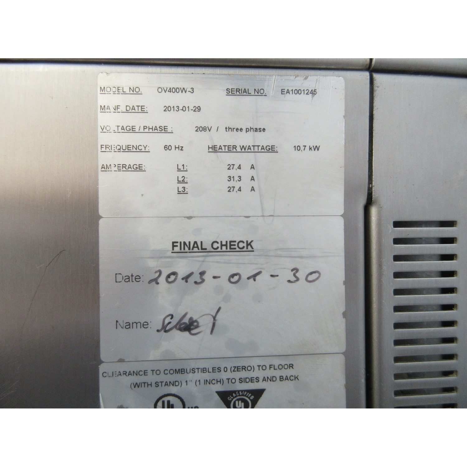 Hobart OV400W-3 3 Deck Bakery Oven, Electric, Used Excellent Condition image 7