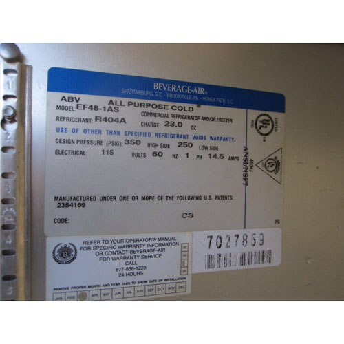 Beverage Air 52" Reach-In 2 Door Freezer Model # EF48-1AS Used Good Condition image 5