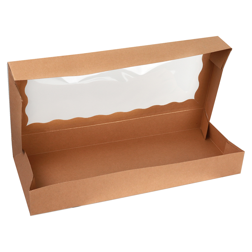 O'Creme Kraft Cookie Box with Window, 12" x 5" x 1.5" - Pack of 25 image 1