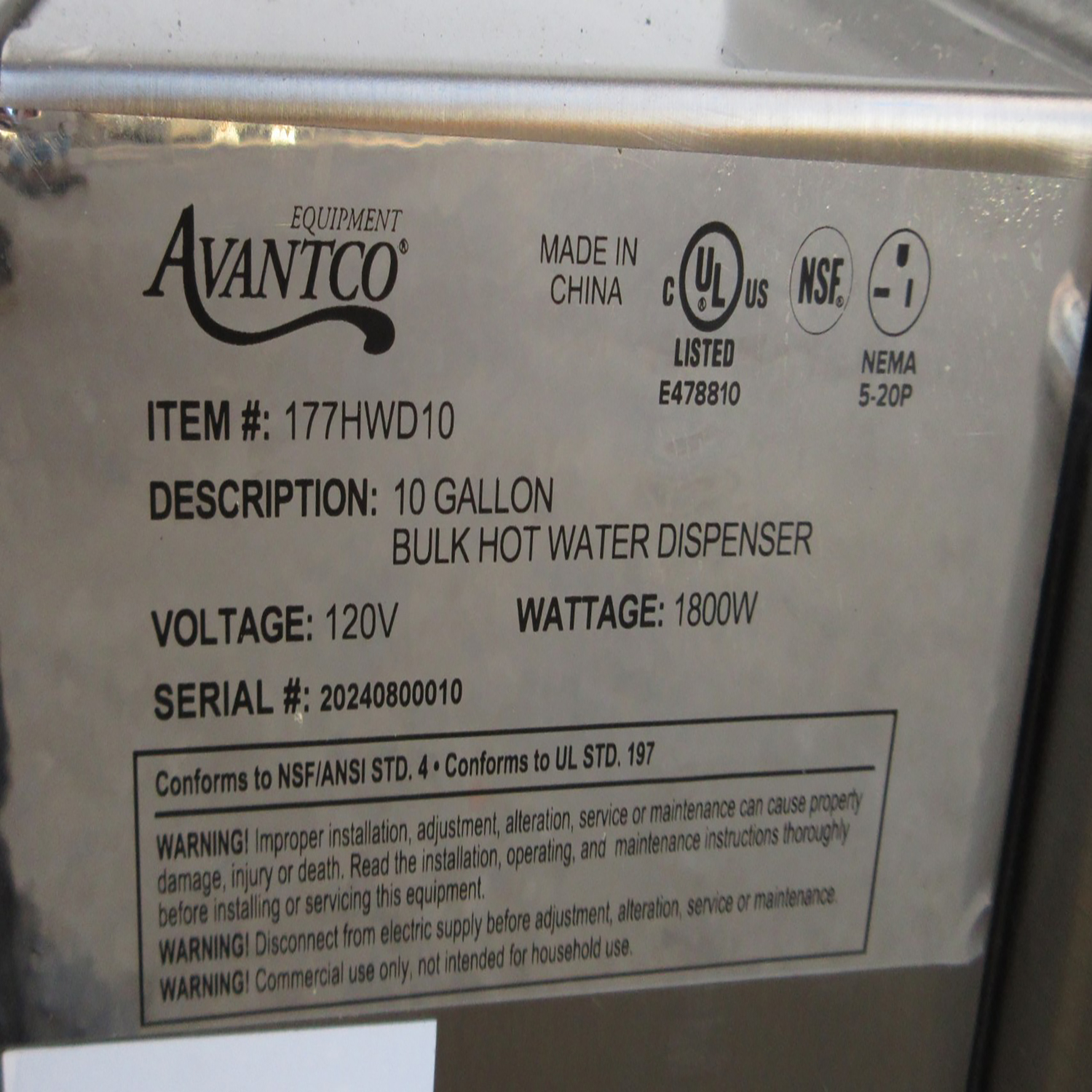 Avantco 177HWD10 10 Gallon Hot Water Dispenser, Used Excellent Condition image 3