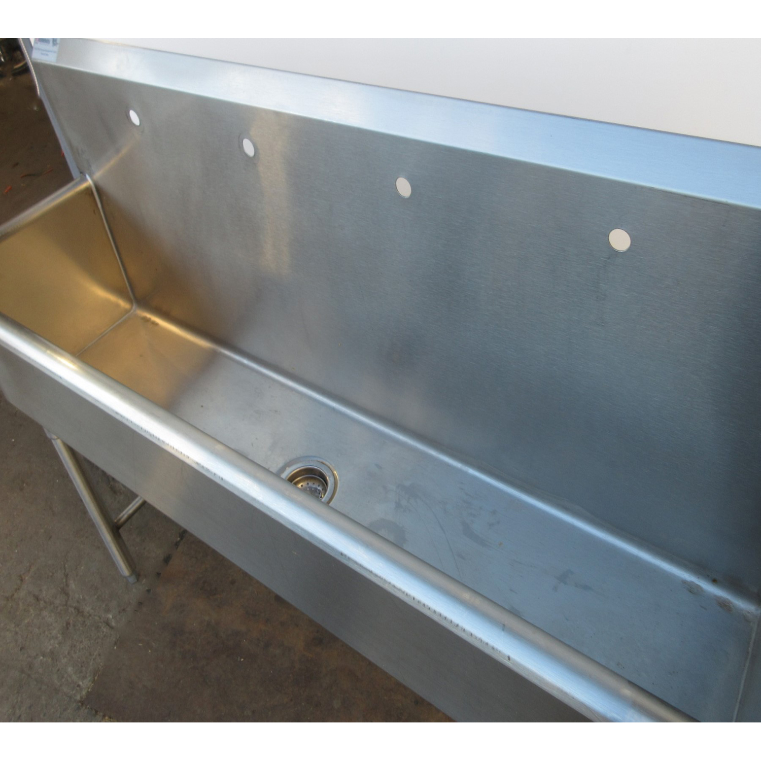 Stainless Hand Sink 5 Feet Wide, 4 Faucet holes, Used Excellent Condition image 1