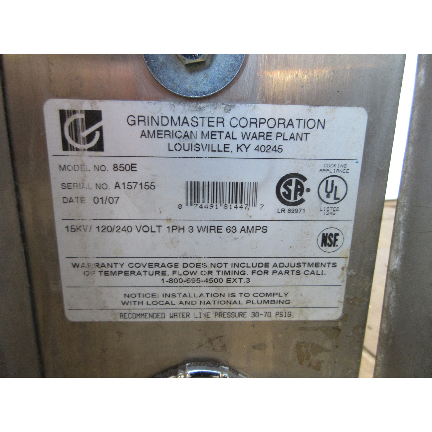 Grindmaster 850E 50 Gallon Hot Water Boiler, Used Excellent Condition image 3