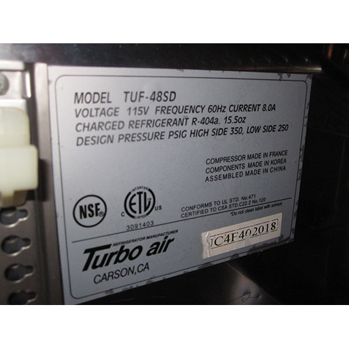 Turbo Air TUF-48SD 2 Door Undercounter Freezer Used Great Condition image 4