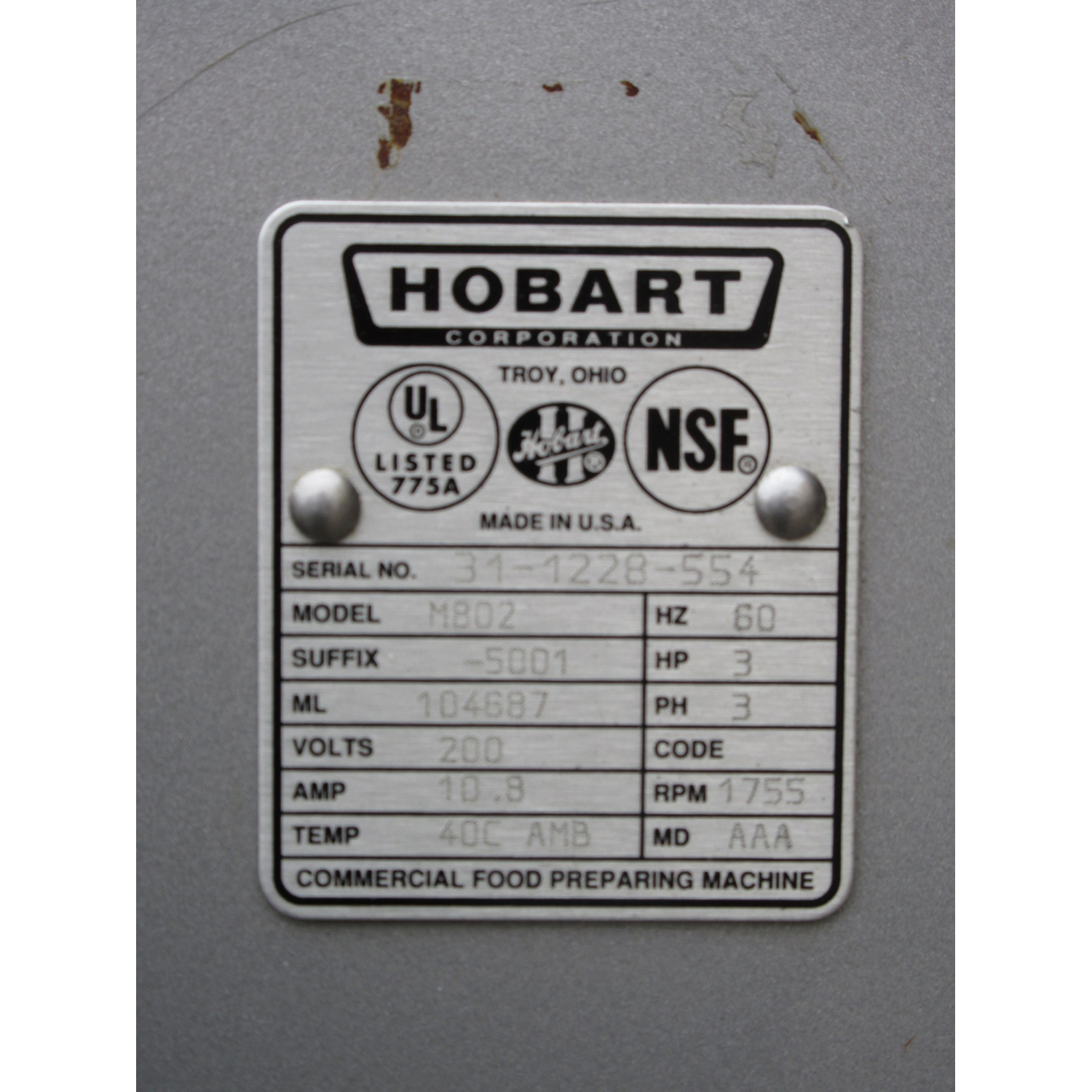 Hobart M802 80 Qt Mixer, Bowl And 2 Attachments Included, Used Excellent Condition image 3
