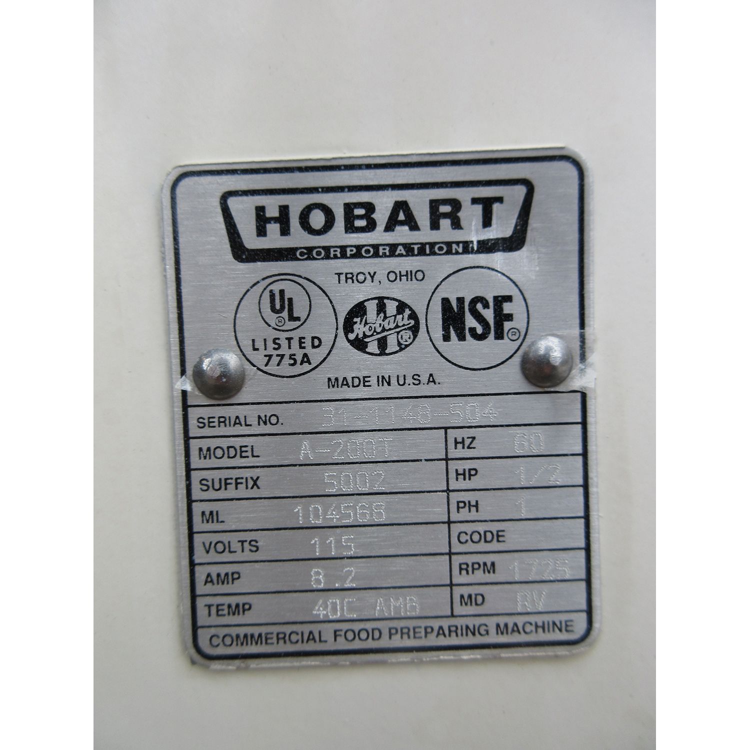 Hobart A200T 20 Qt Mixer, Bowl And 2 Attachments Included, Used Excellent Condition image 3