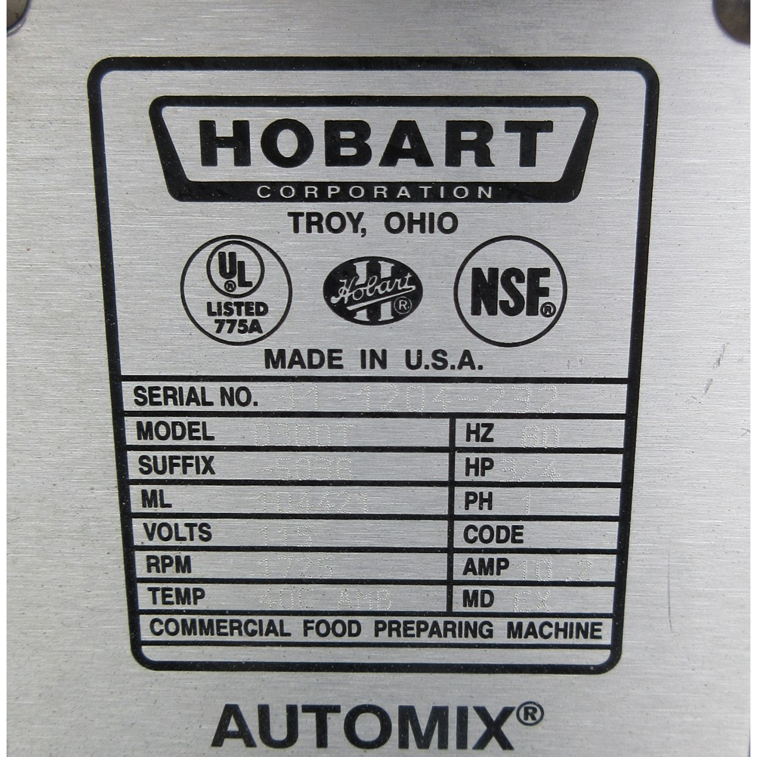 Hobart D300T Mixer 30 Qt Bowl And 2 Attachments Included, Used Excellent Condition image 3