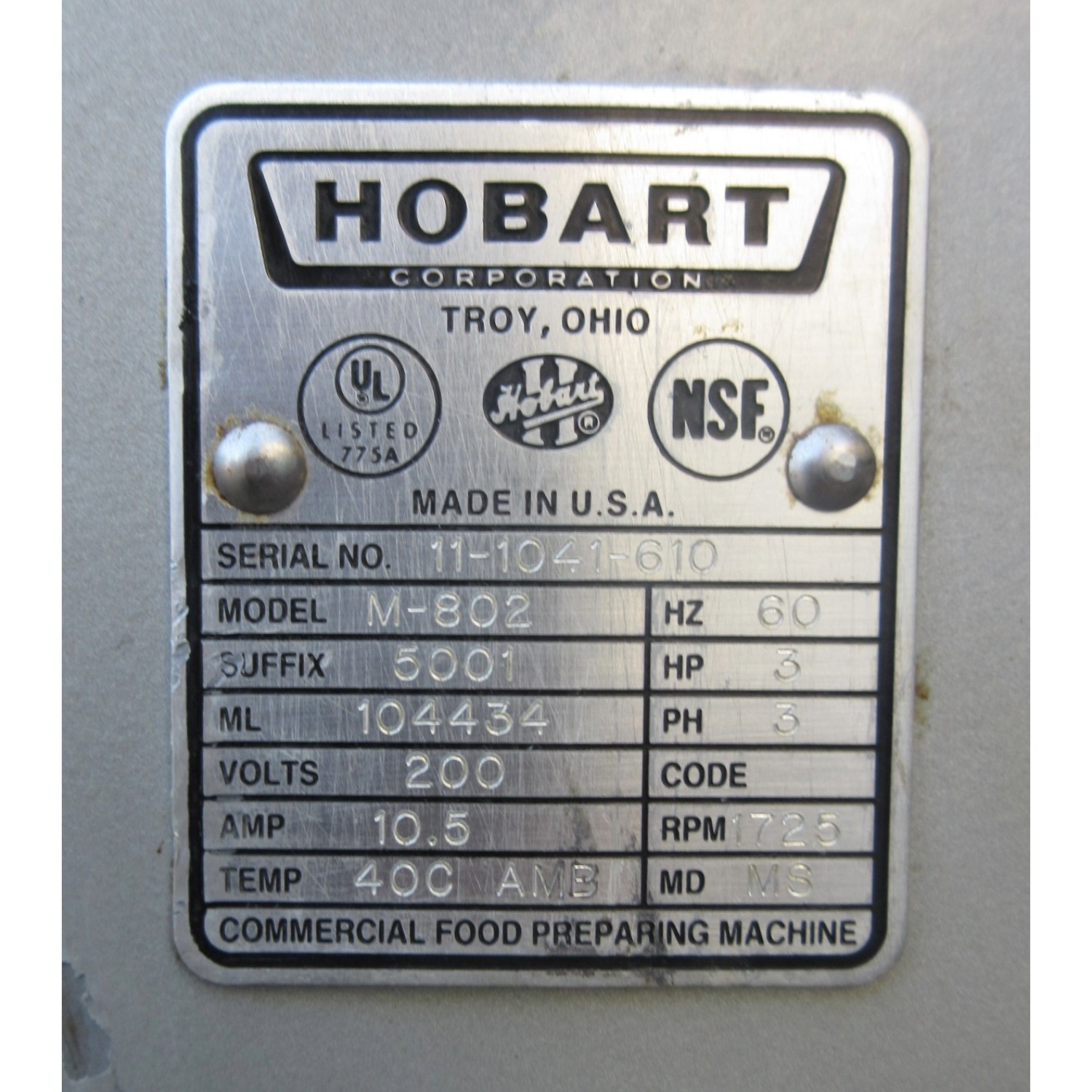 Hobart M802 80 Qt Mixer, Bowl And 2 Attachments Included, Used Excellent Condition image 3