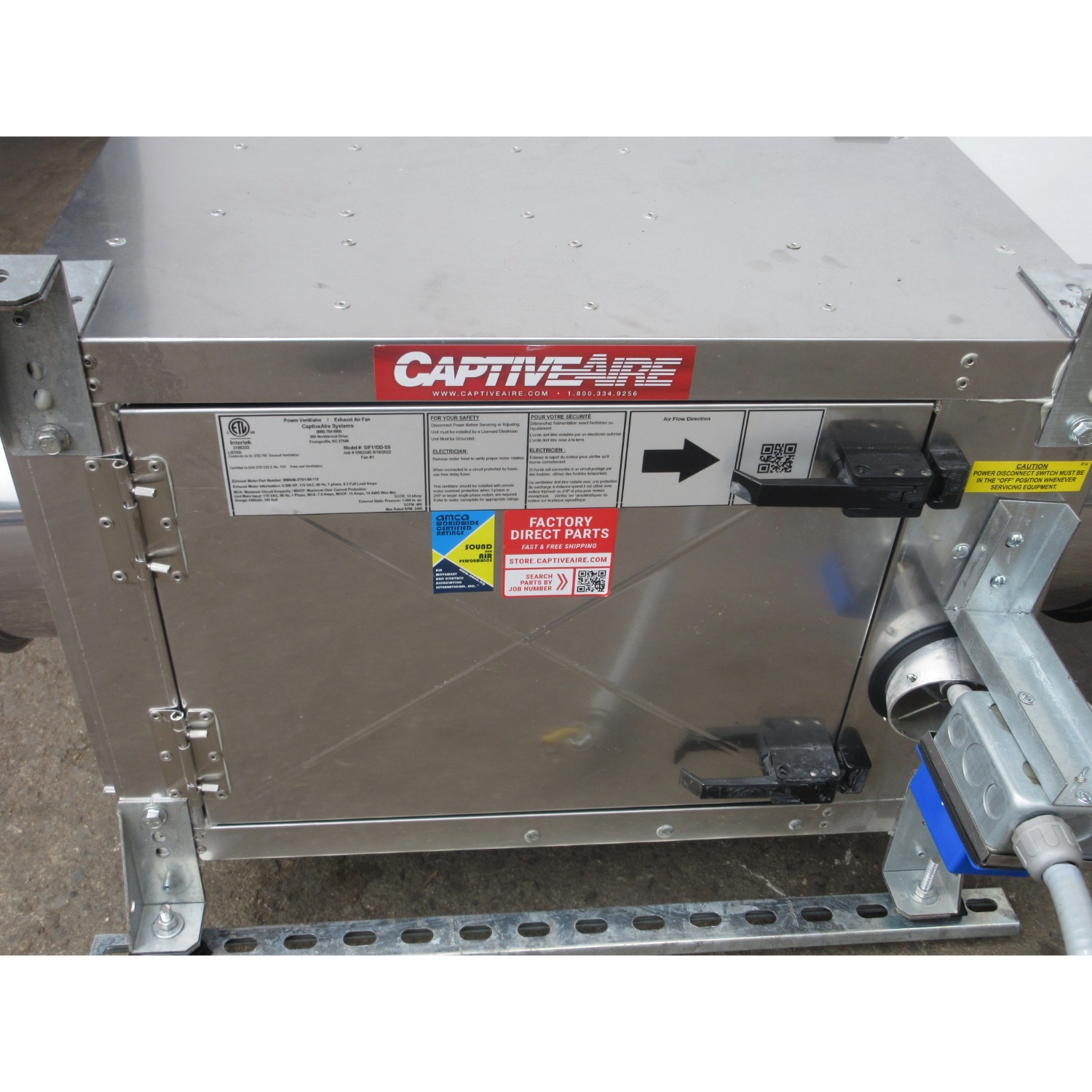 CaptiveAire SIF11DD-SS Exhaust Fan, Used Excellent Condition image 2