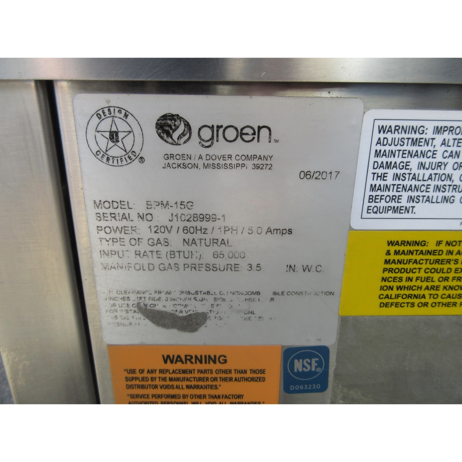 Groen BPM-15G 15 Gallon Braising Pan, Used Excellent Condition image 4