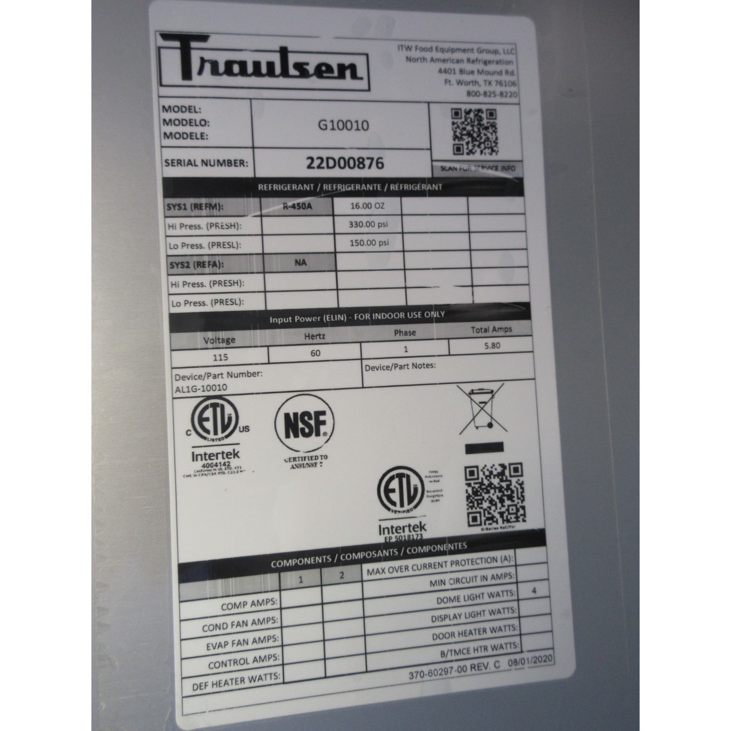Traulsen G10010 30" One Section Solid Door Reach in Refrigerator, Used Excellent Condition image 3