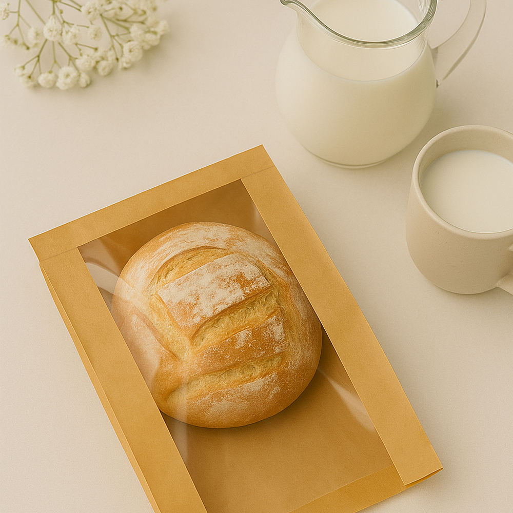 O'Creme Kraft Bread Bag with Window, 13.75" x 8.25" - Pack of 50 image 1