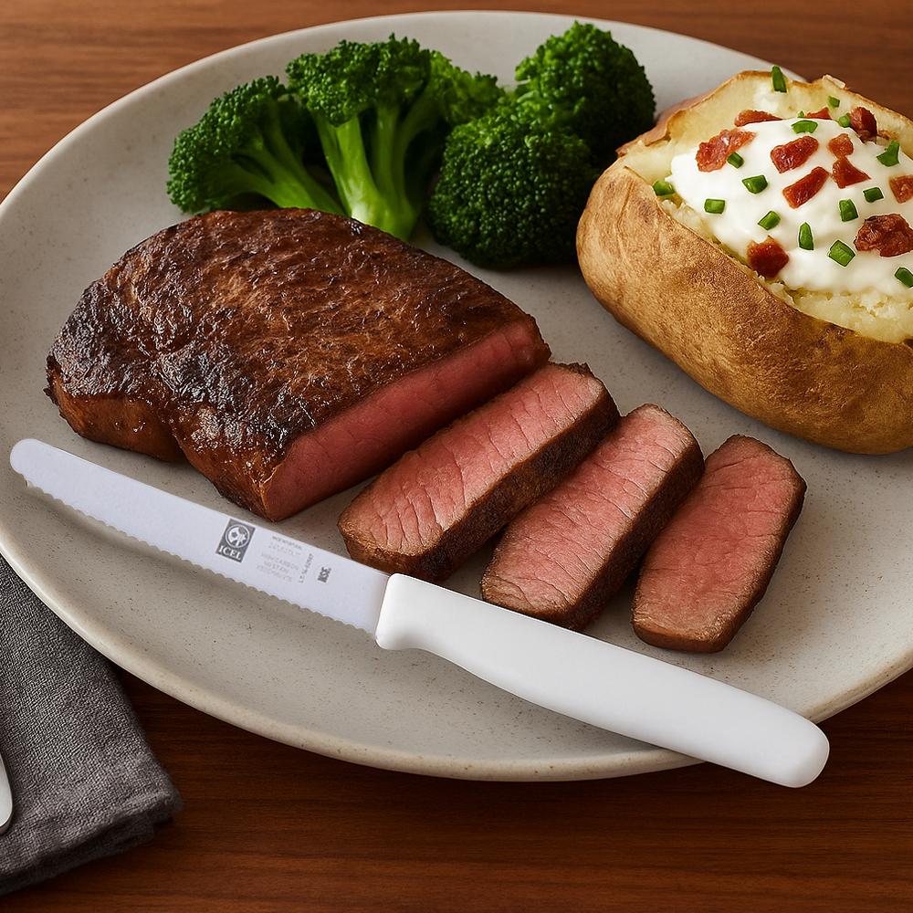 Icel Serrated Steak Knife with White Handle, 4.25" Blade image 1