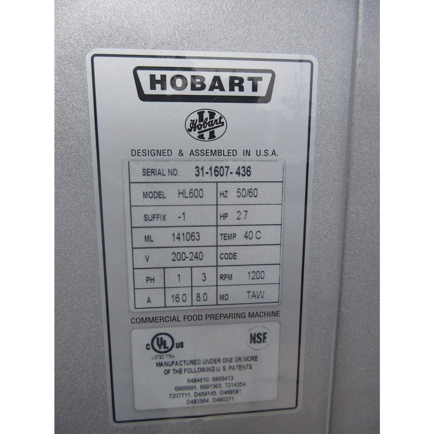 Hobart HL600 60 Quart Legacy Mixer, Unboxed - Brand New image 2
