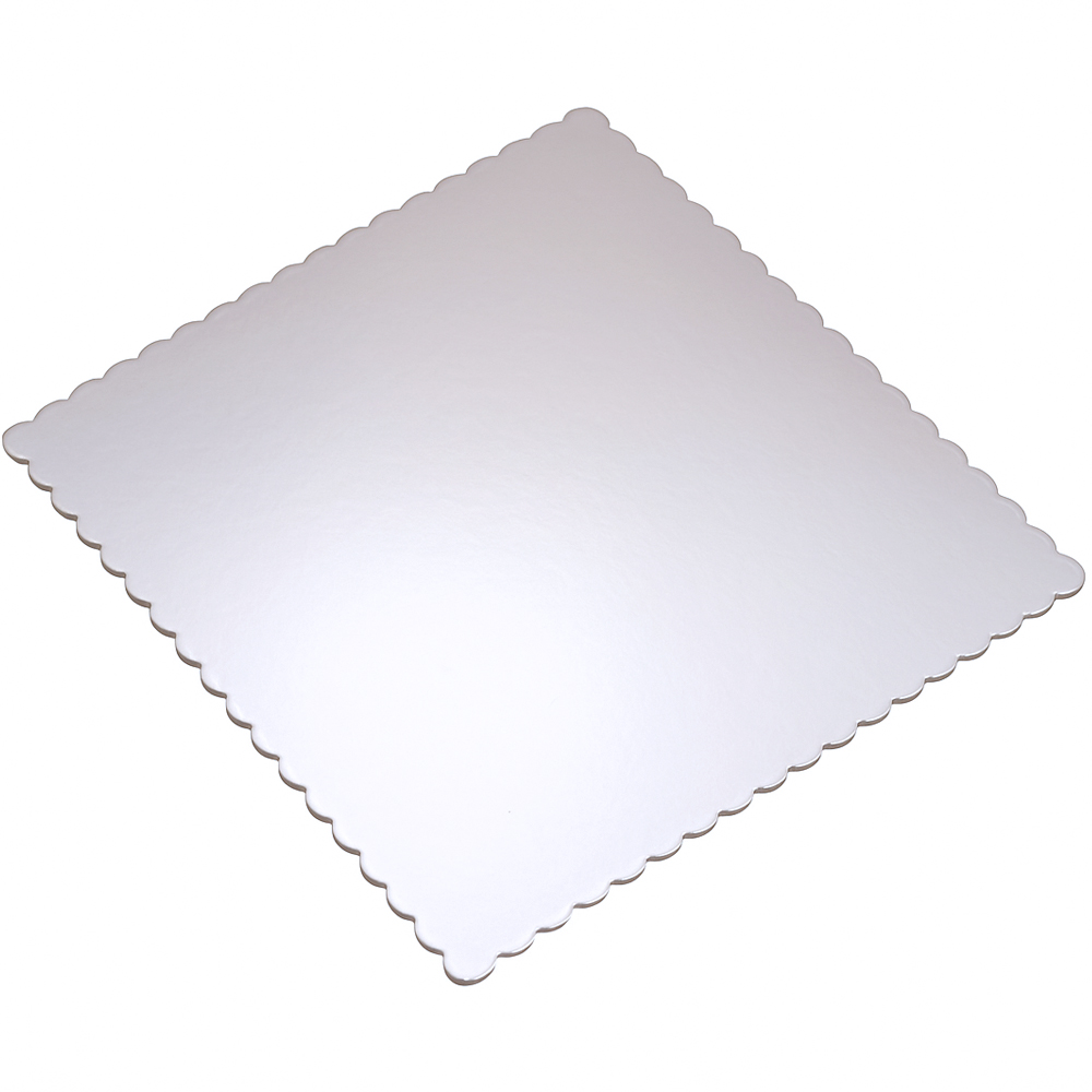O'Creme Silver Square Scalloped Cake Board, 10" x 10" - Pack of 25 image 1
