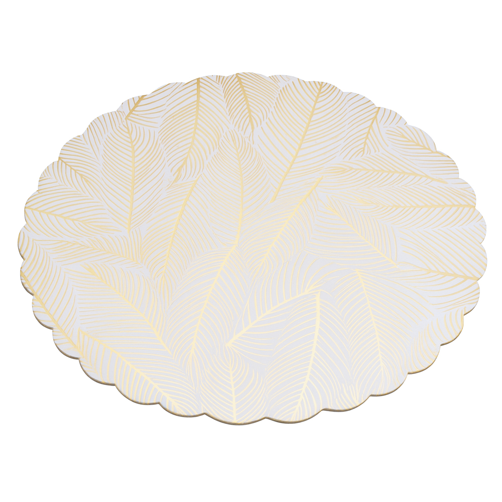 Gold Leaf Printed Round Scalloped Cake Board, 10" x 3/32" - Pack of 5 image 1