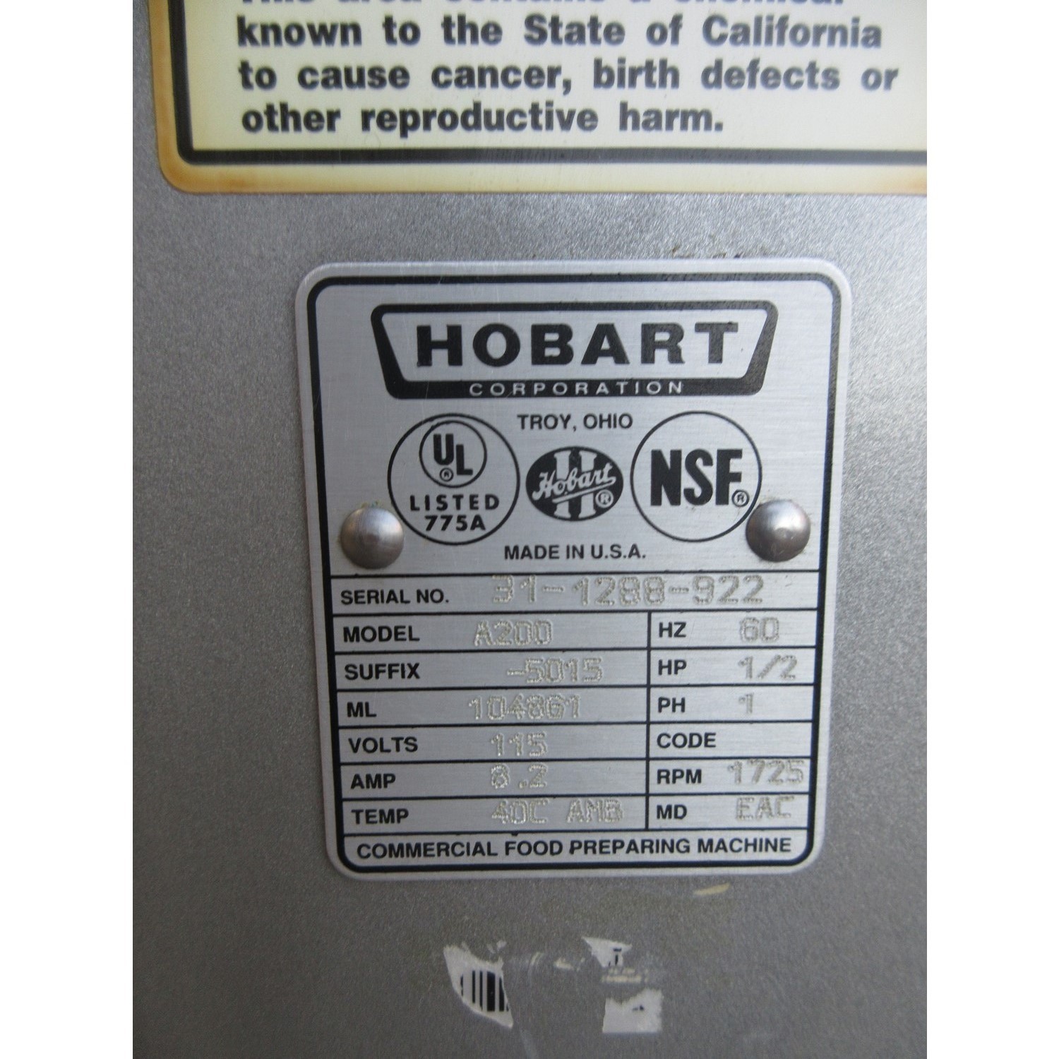 Hobart A200FT Floor Model 20 Qt Mixer, Bowl And 2 Attachments Included, Used Excellent Condition image 3