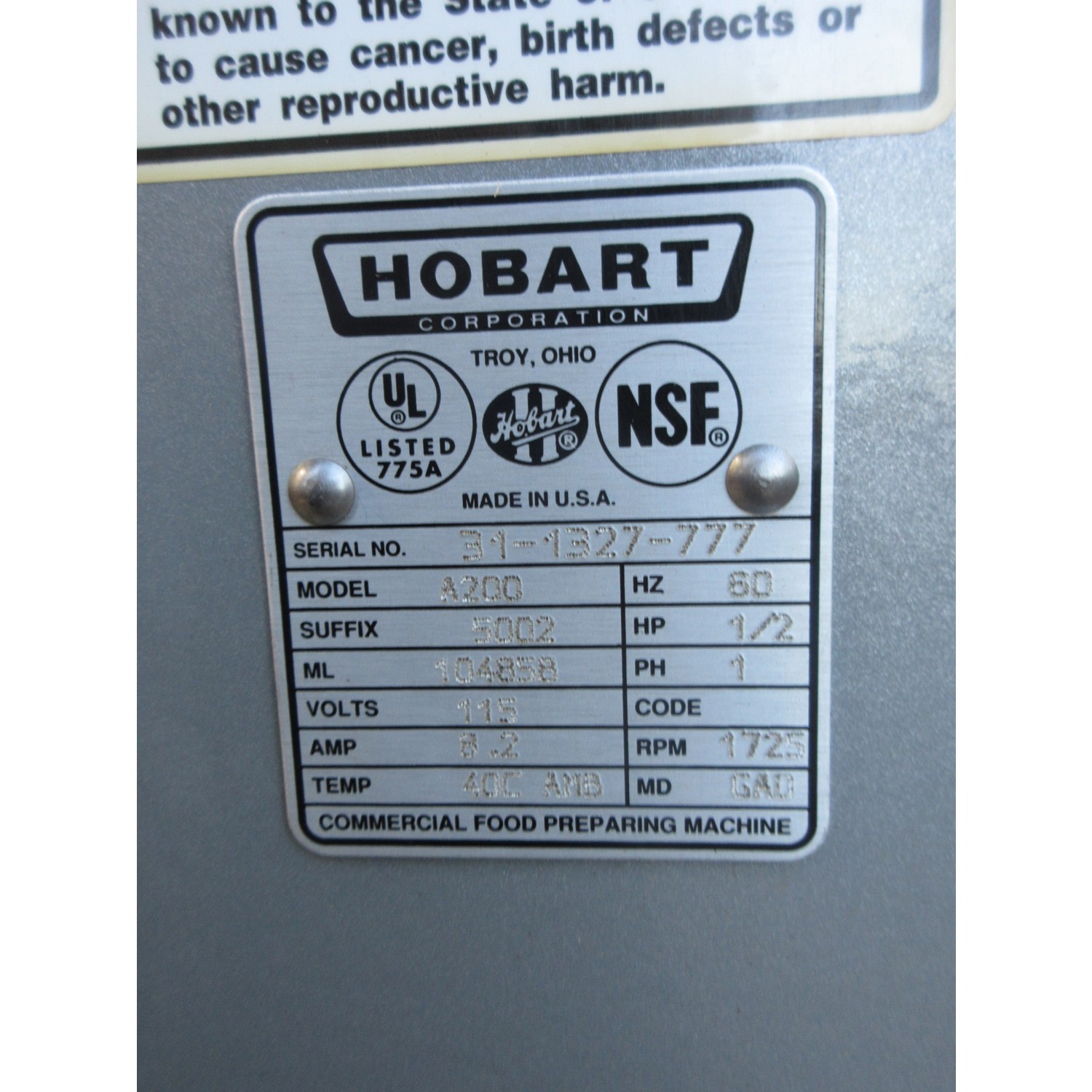 Hobart A200 Mixer 20 Qt, Bowl And 2 Attachments Included, Used Excellent Condition image 3