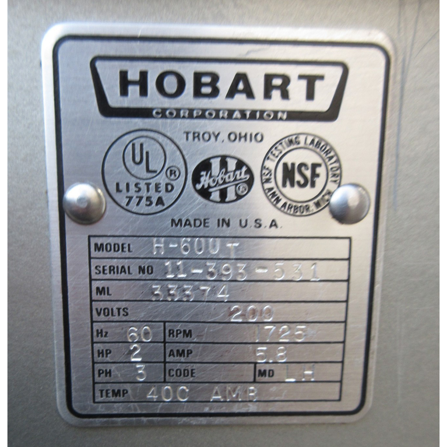 Hobart H600T 60 Qt Mixer Bowl And 2 Attachments Included, Used Excellent Condition image 3