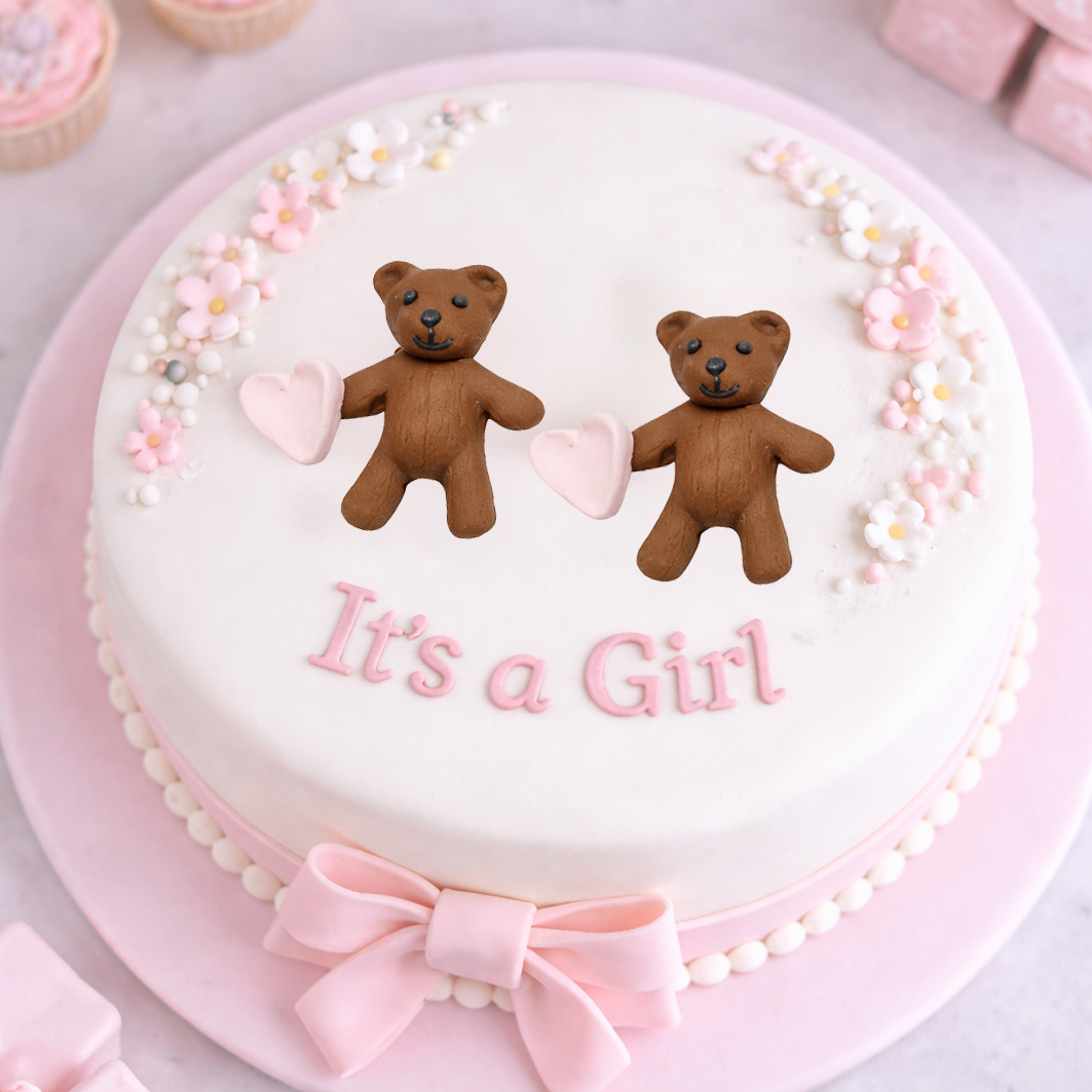 O'Creme Gumpaste Teddy Bears with Pink Heart, Set of 12 image 1