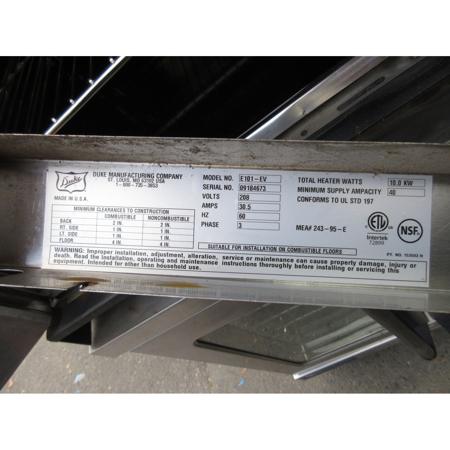 Duke E102-EV Electric Double Convection Oven, Used Excellent Condition image 7