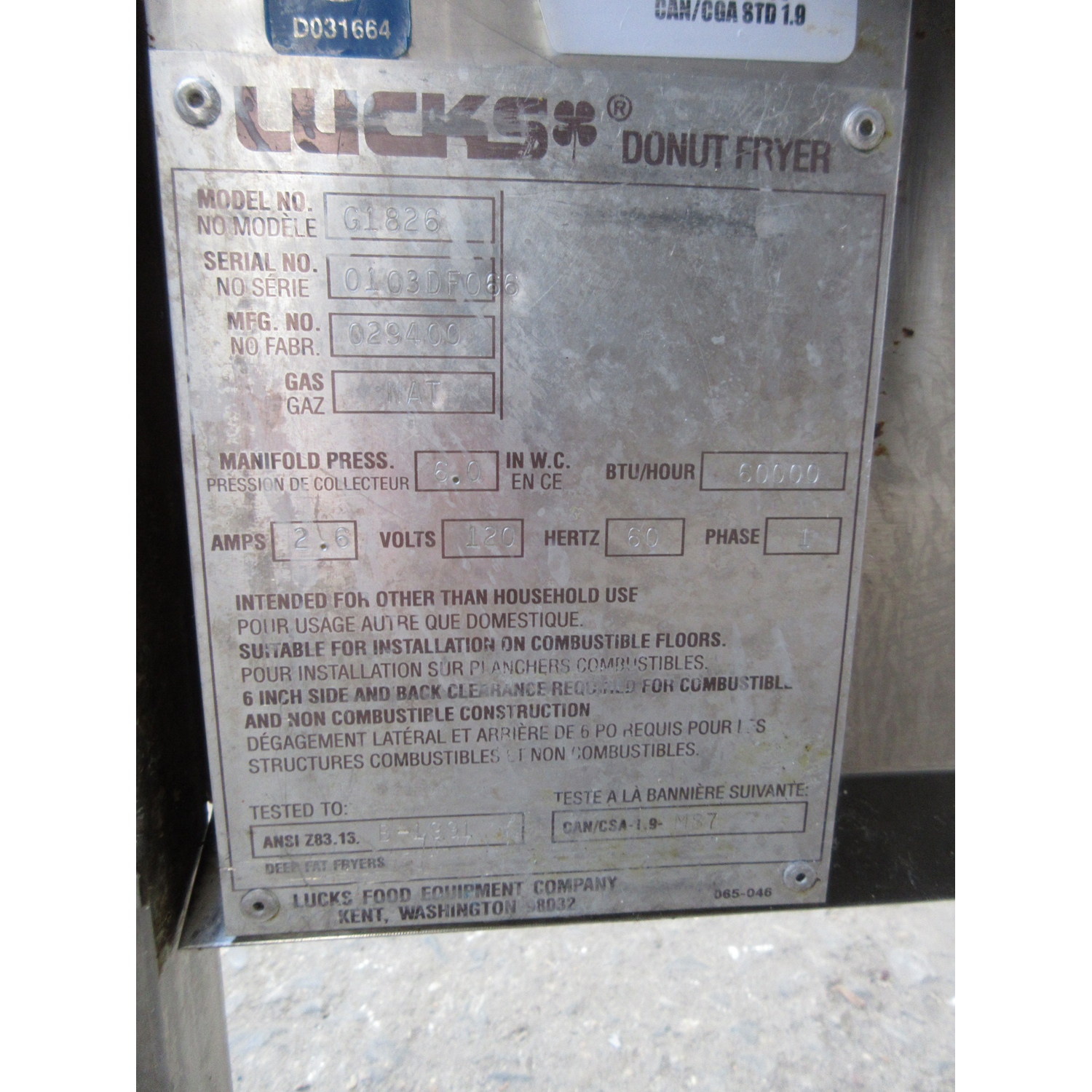 Lucks G1826 Natural Gas Donut Fryer, Used Excellent Condition image 5