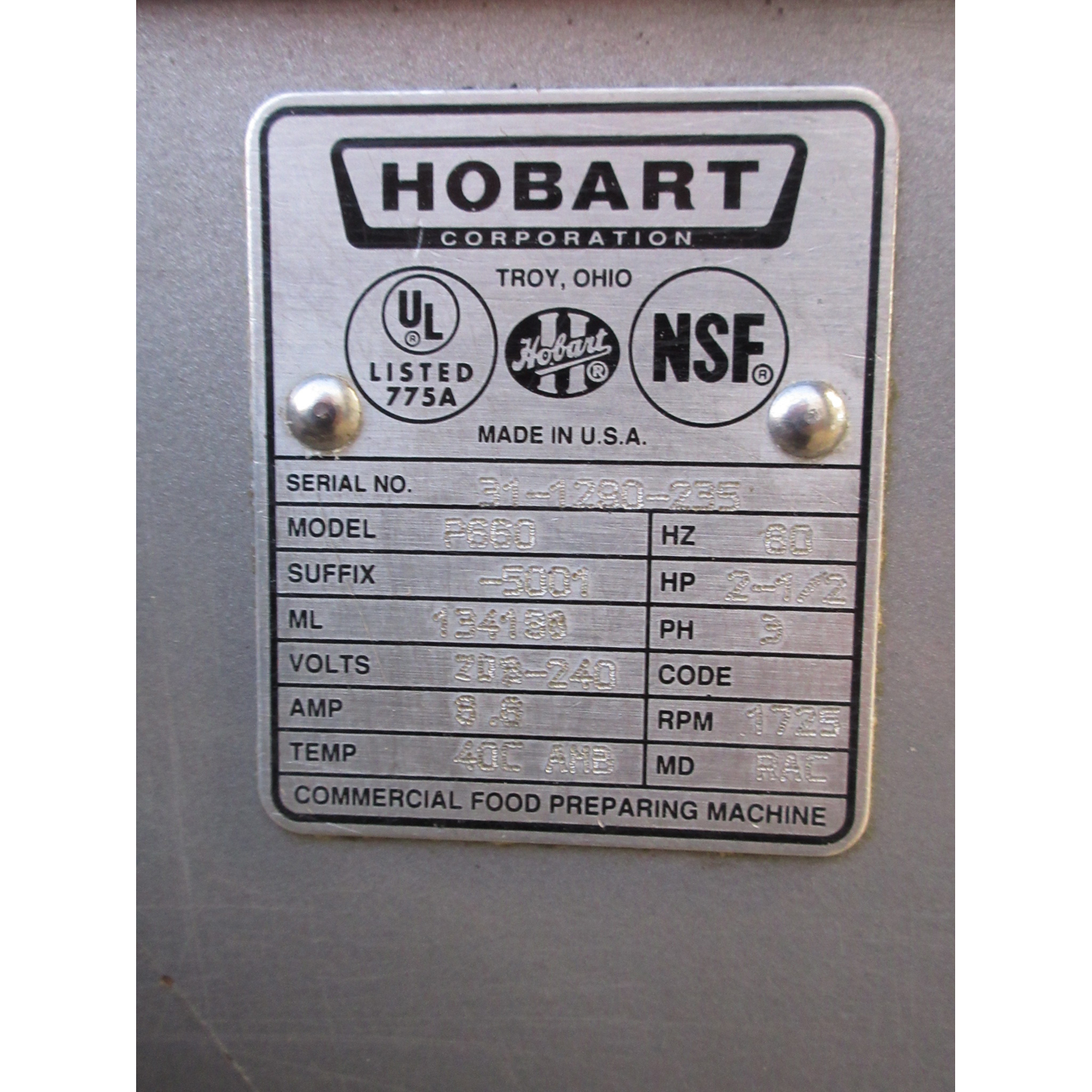 Hobart P660 60 Qt Pizza Mixer, Bowl and 2 Attachments Used Excellent Condition image 3