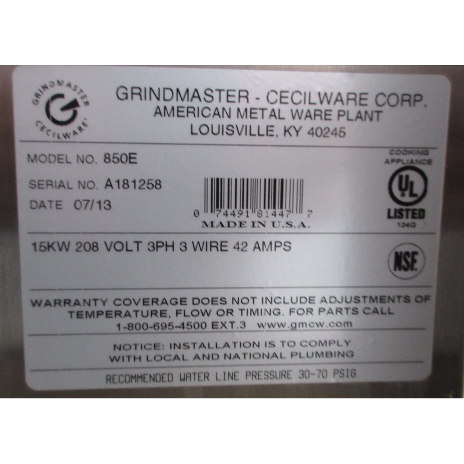 Grindmaster 850E Hot Water Boiler, Used Excellent Condition image 4