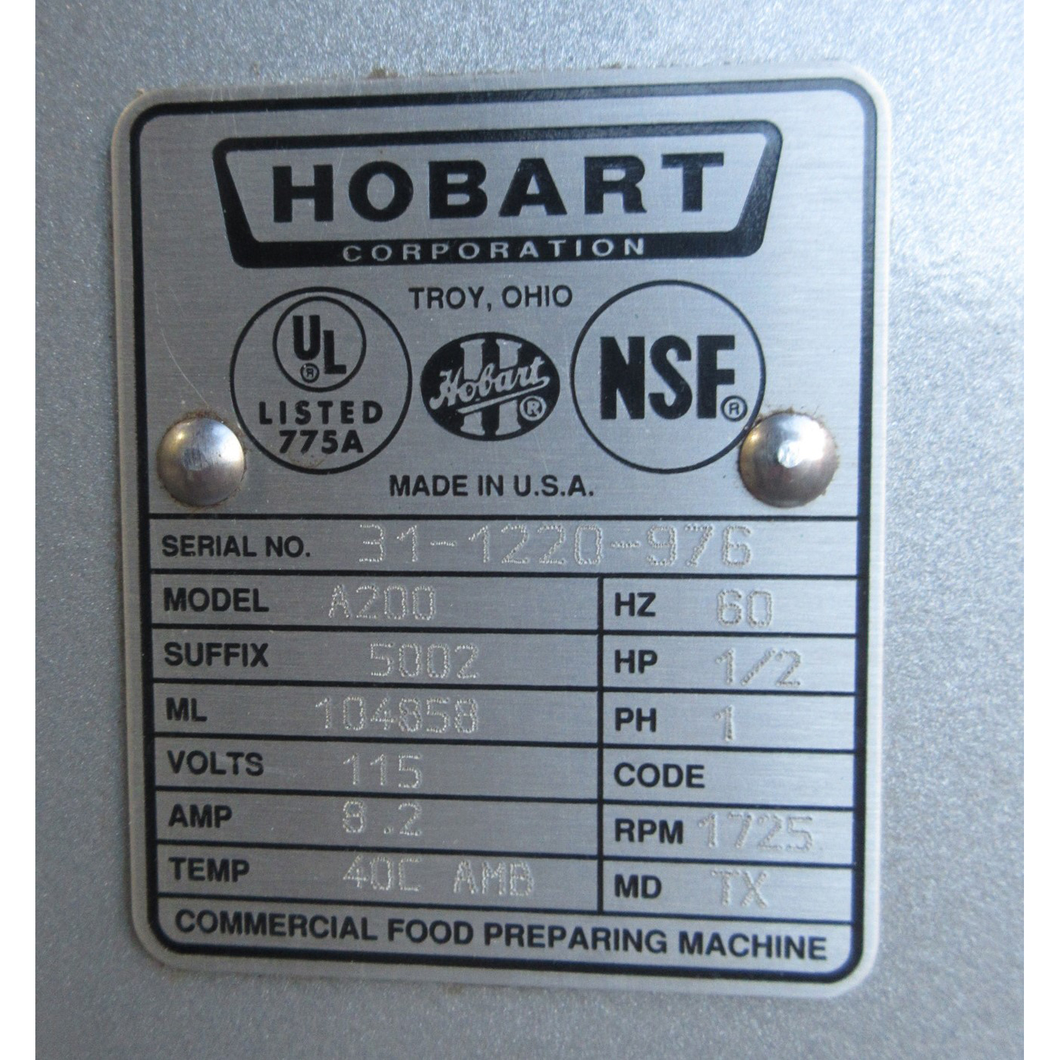 Hobart A200 Mixer 20 Qt, Bowl And 2 Attachments Included, Used Excellent Condition image 3