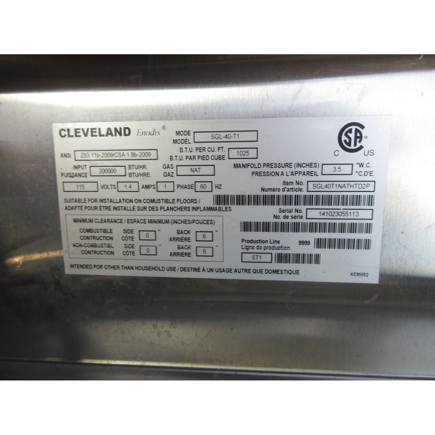 Cleveland SGL-40-T1 Gas Braising Pan Tilting Skillet, Used Excellent Condition image 5