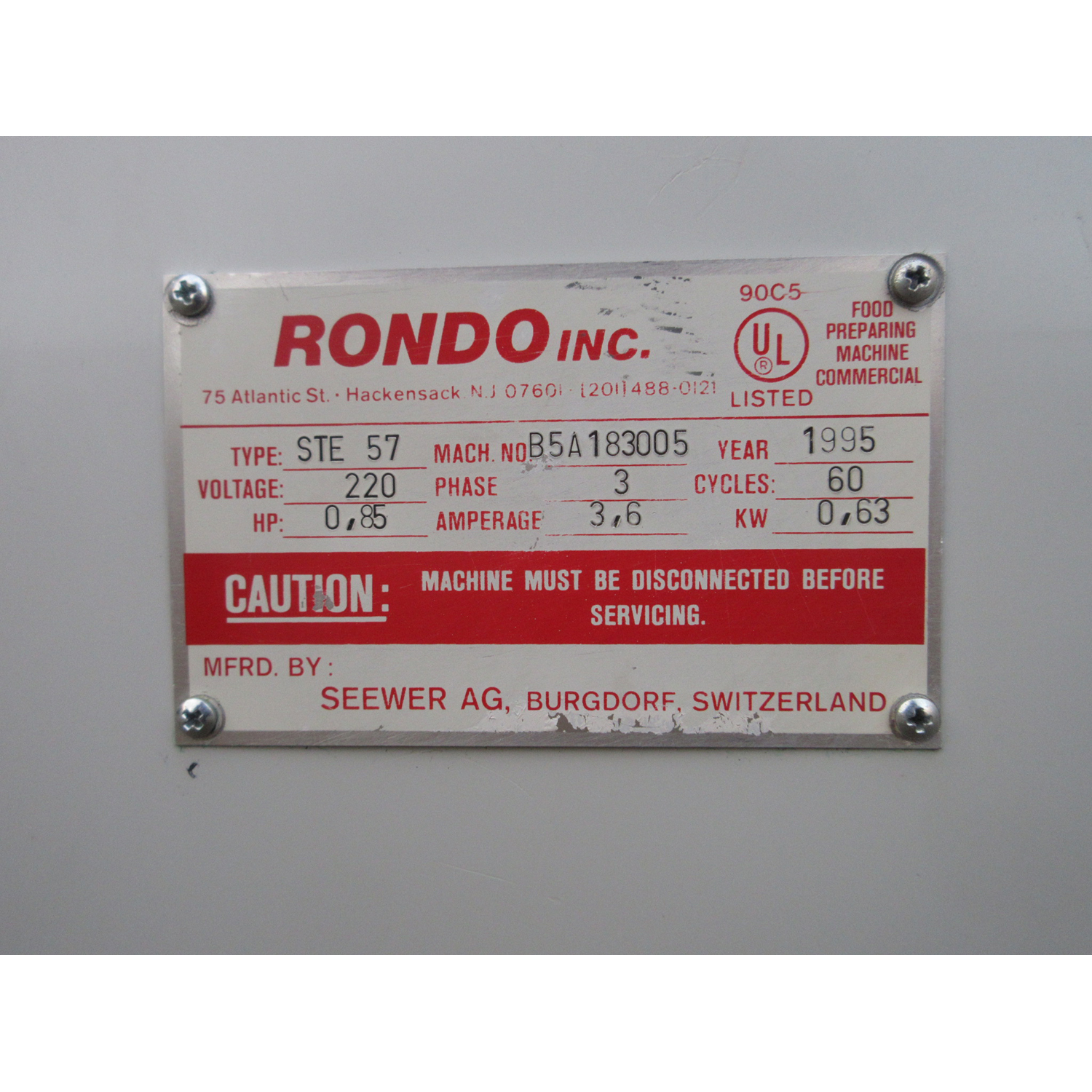 Rondo STE-57 Dough Sheeter Moulder, Used Excellent Condition image 6