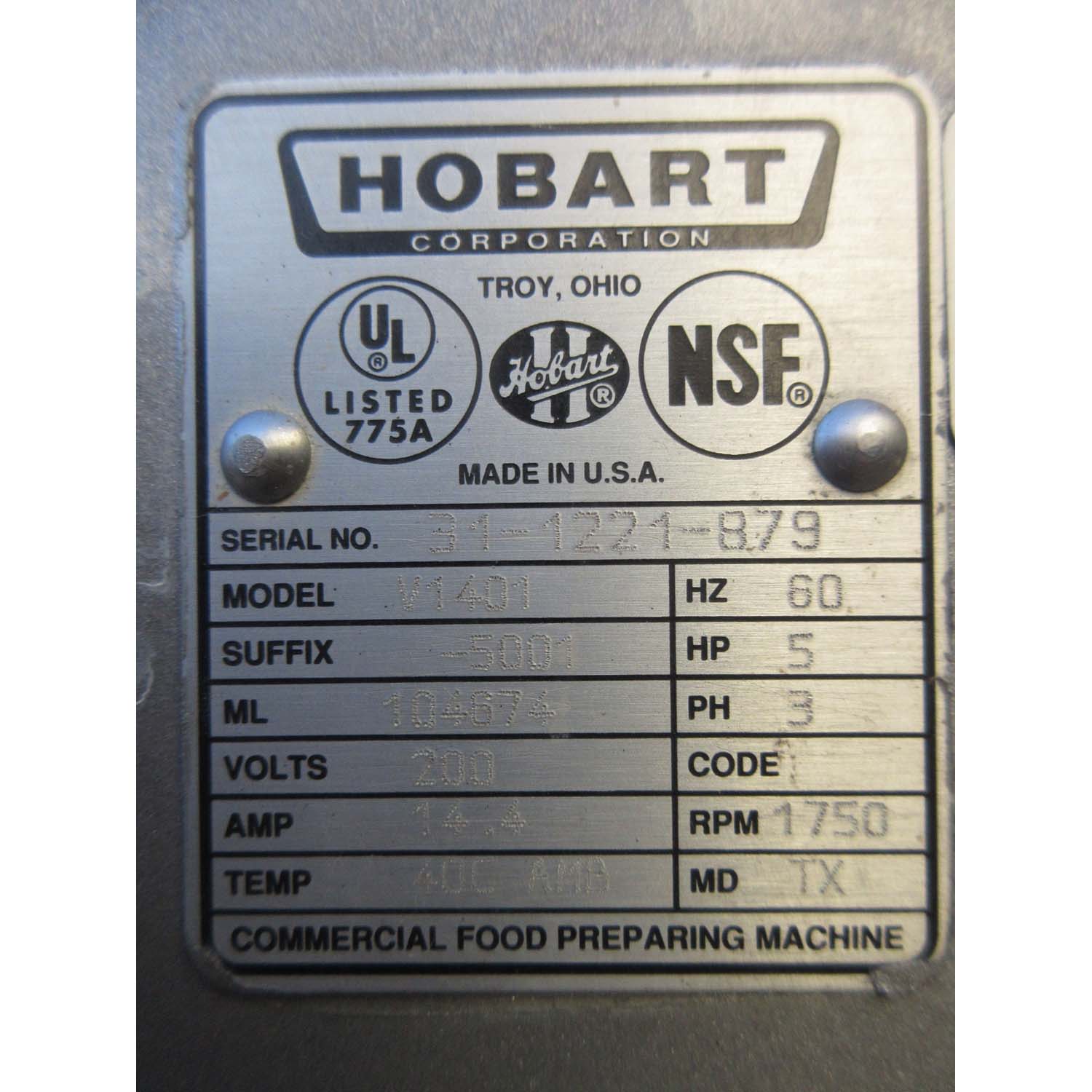 Hobart V1401 Mixer 140 Qt, Bowl And 2 Attachments Included, Used Excellent Condition image 2