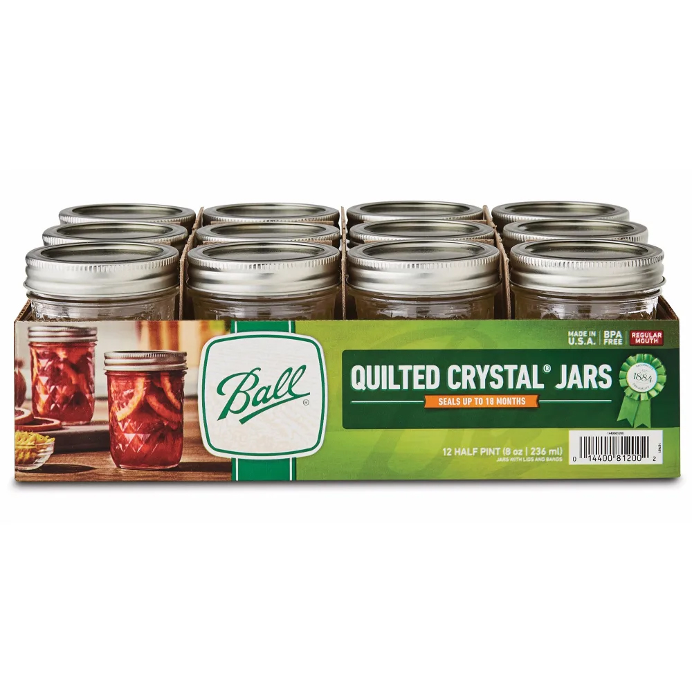 Ball Quilted Crystal Regular Mouth Mason Jars, 8 oz. - Case of 12 image 1