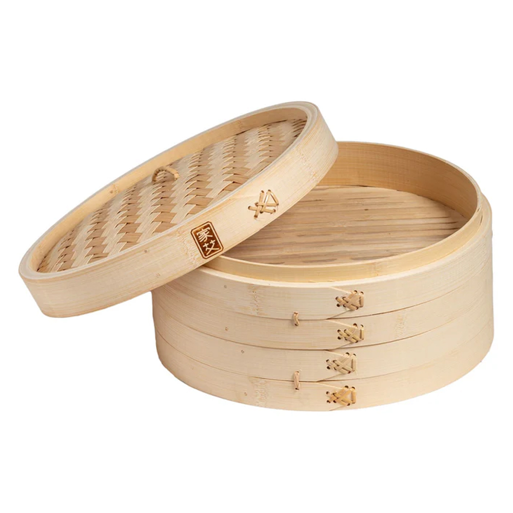 Winco Joyce Chen 2 Tier Bamboo Steamer Baskets, 12" image 1