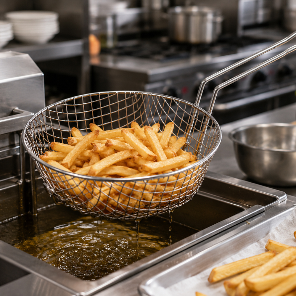 Winco Nickel Plated Steel Coarse Culinary Basket, 8" image 1