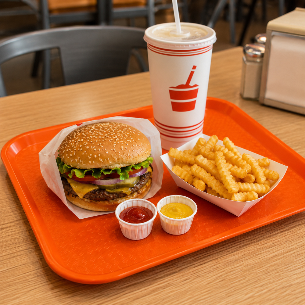 Winco Orange Plastic Fast Food Tray, 12" x 16" image 1