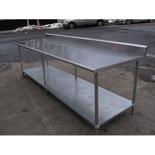 Stainless Steel Work Table 120" long, 5" Back Splash, With Galvanized Undrshelf, Used image 2
