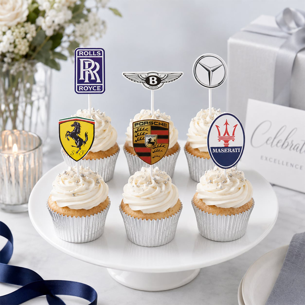 O'Creme Car Symbols Cake Toppers, Pack of 6 image 1