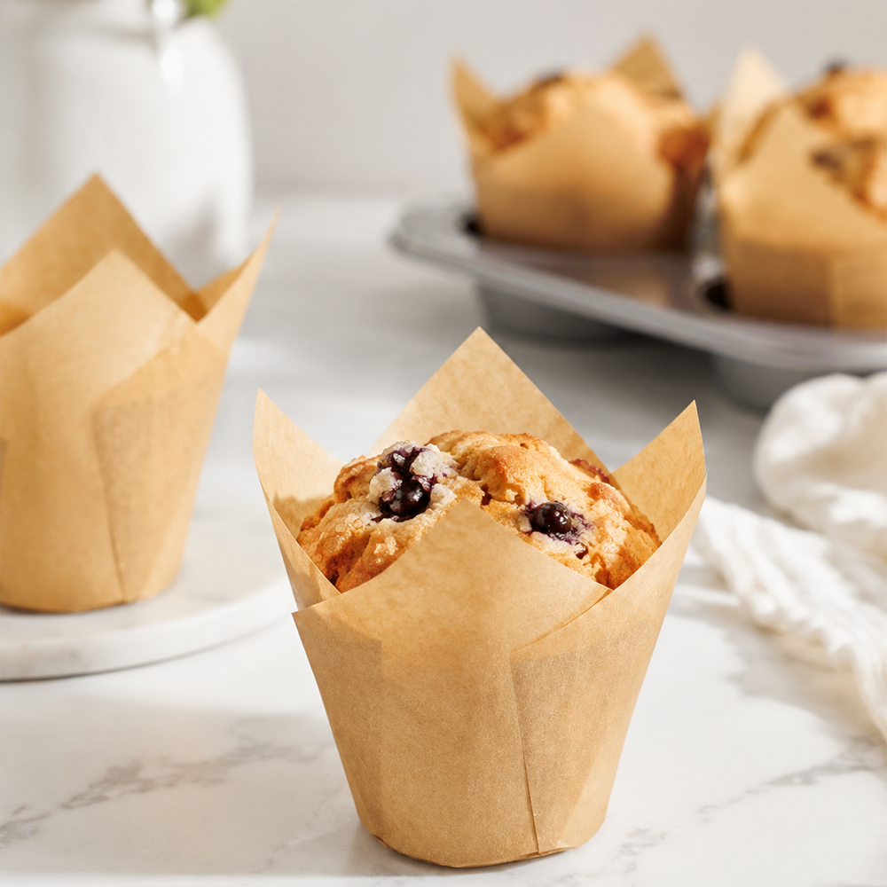 Novacart Natural Tulip Disposable Baking Cup, 2-3/4" to 4" High x 2" Dia., Case of 2000 image 1