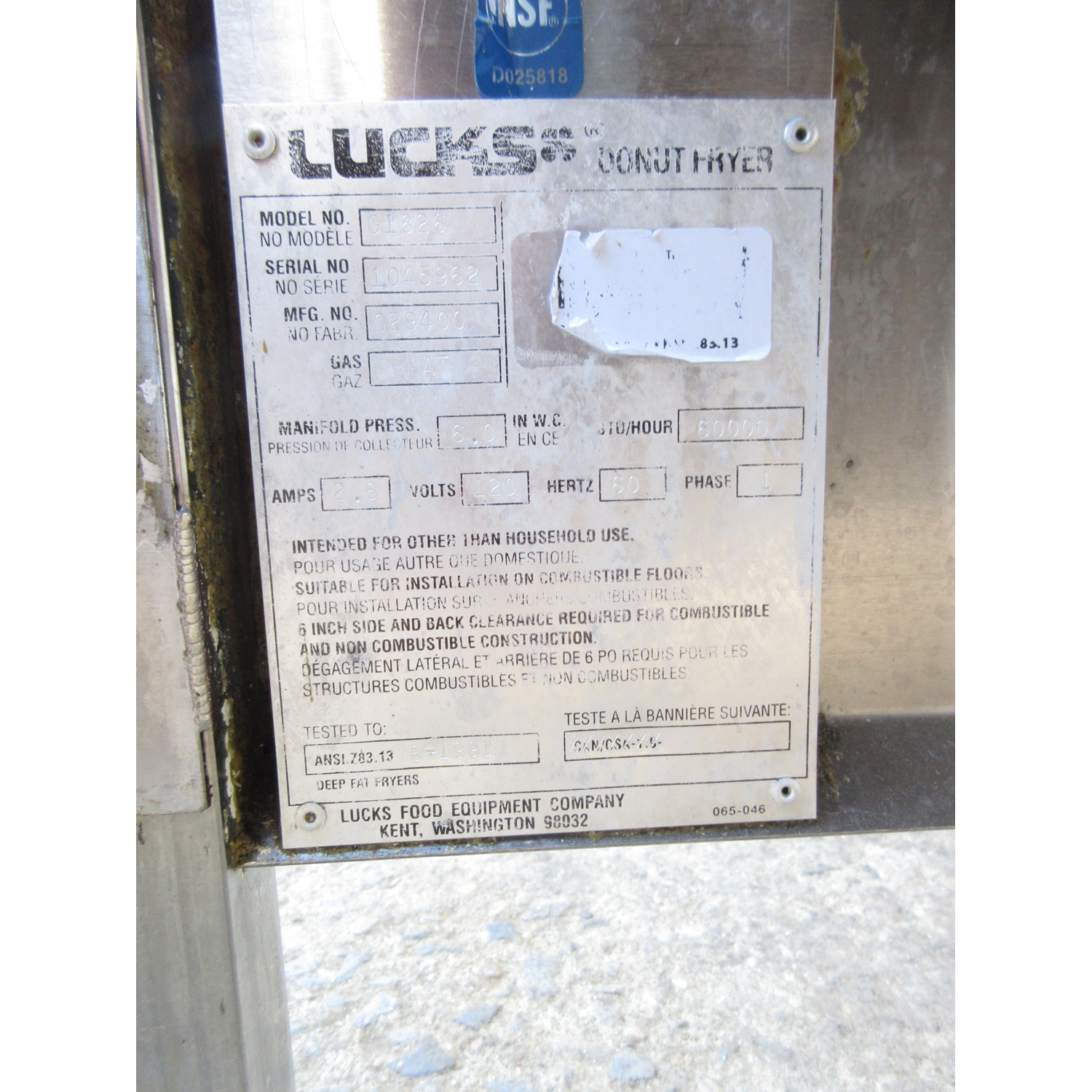 Lucks G1826 Gas Donut Fryer, Used Excellent Condition image 5
