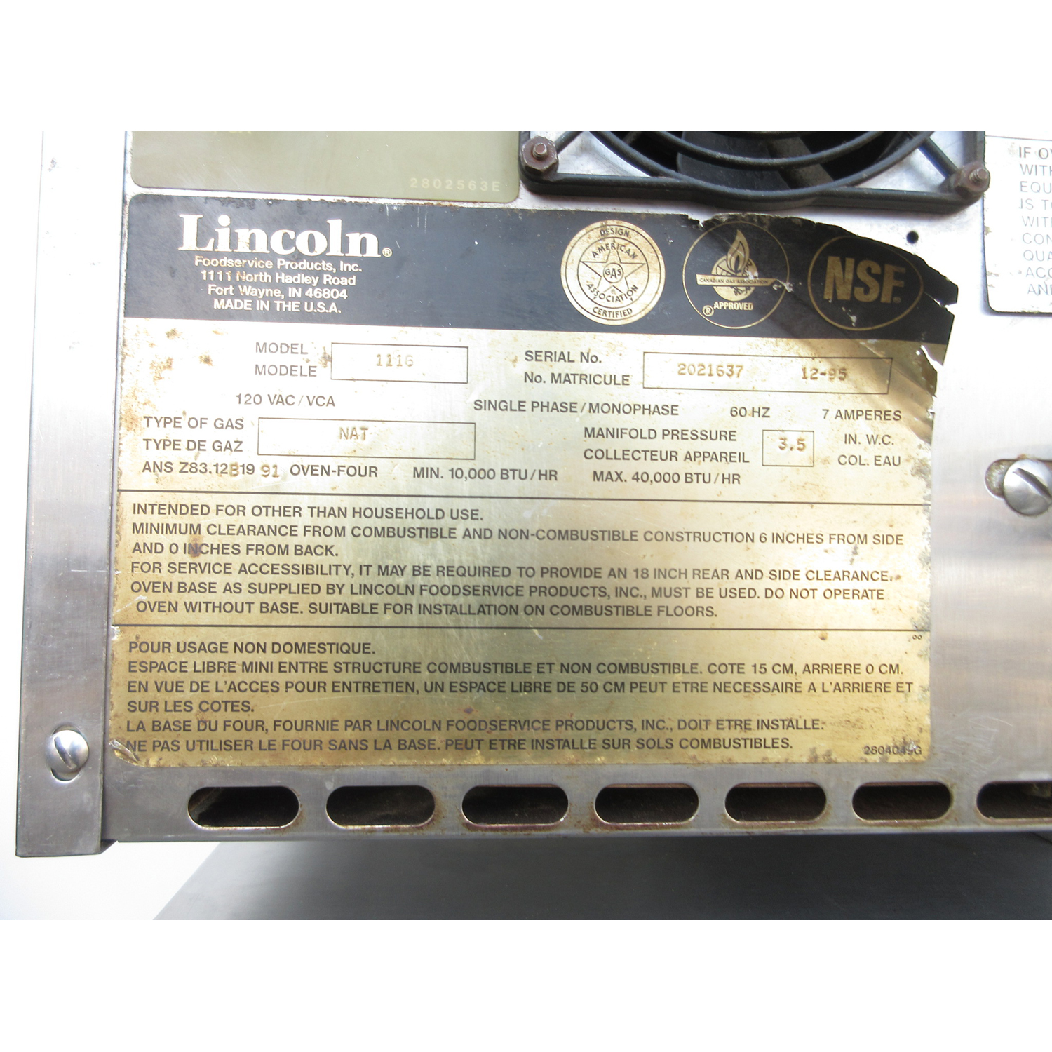 Lincoln 1116 Impinger Gas Conveyor Oven, Sold As Is / Untested image 7