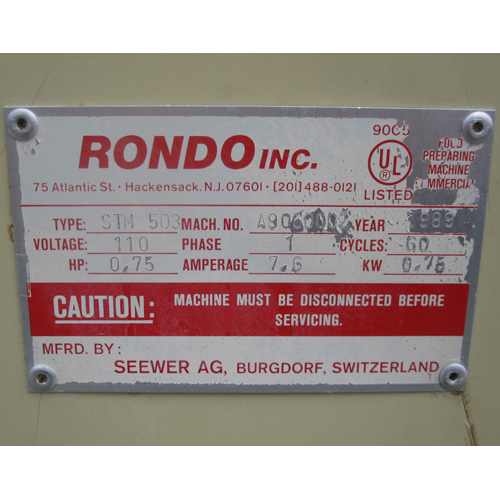 Rondo Table Top Sheeter Model # STM-503