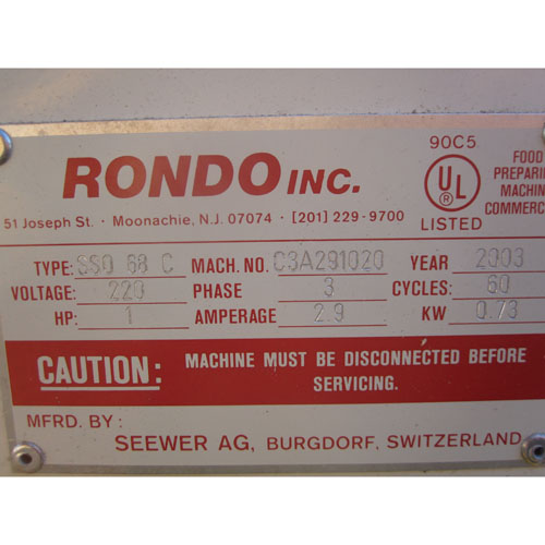 Rondo Reversible Sheeter With Cutting Station Used Very Good Condition image 4