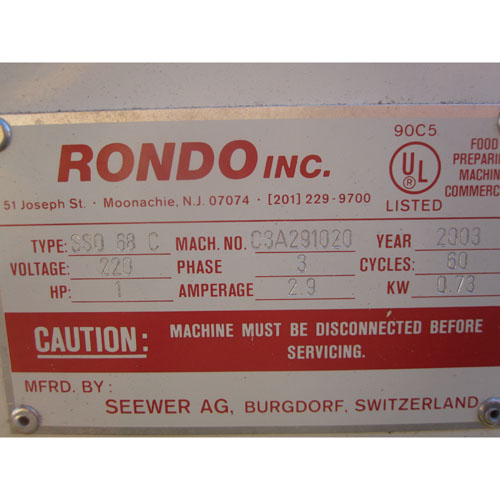 Rondo Reversible Sheeter With Cutting Station Used Very Good Condition image 4